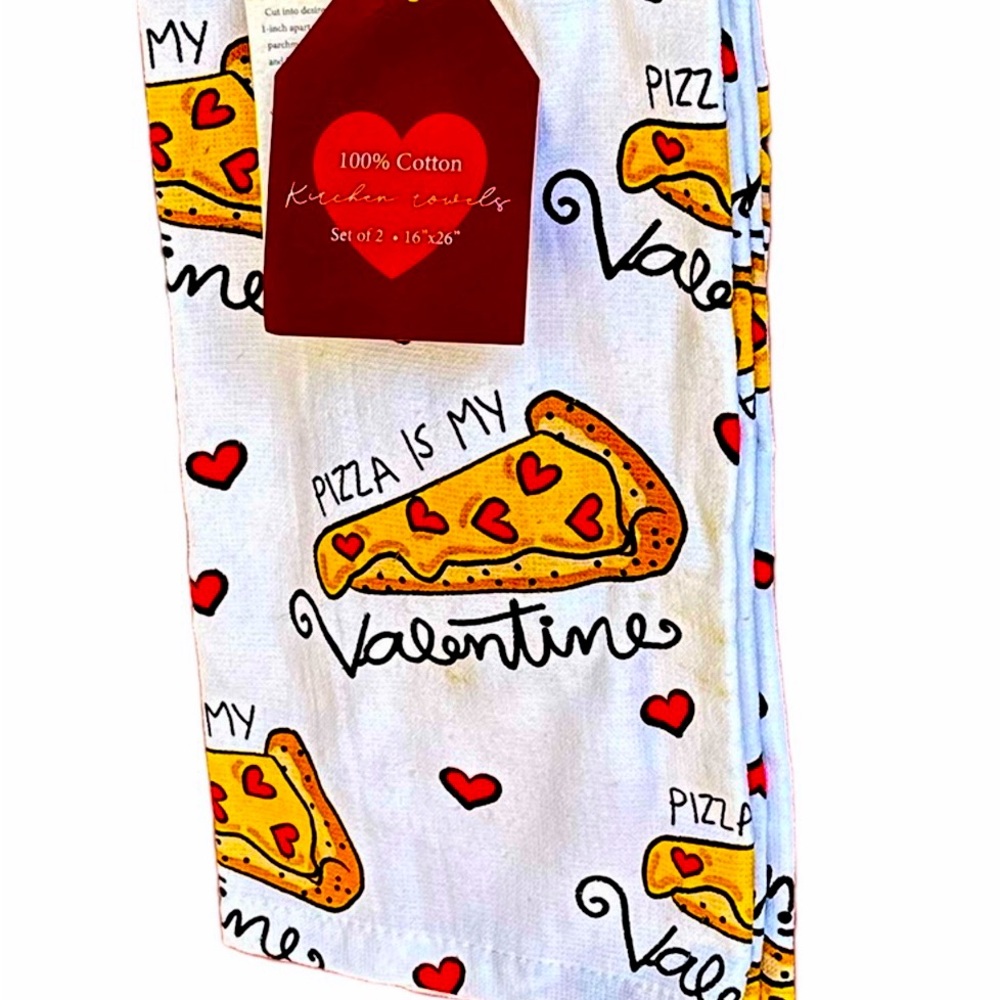 Set of 2 pizza valentine kitchen towels